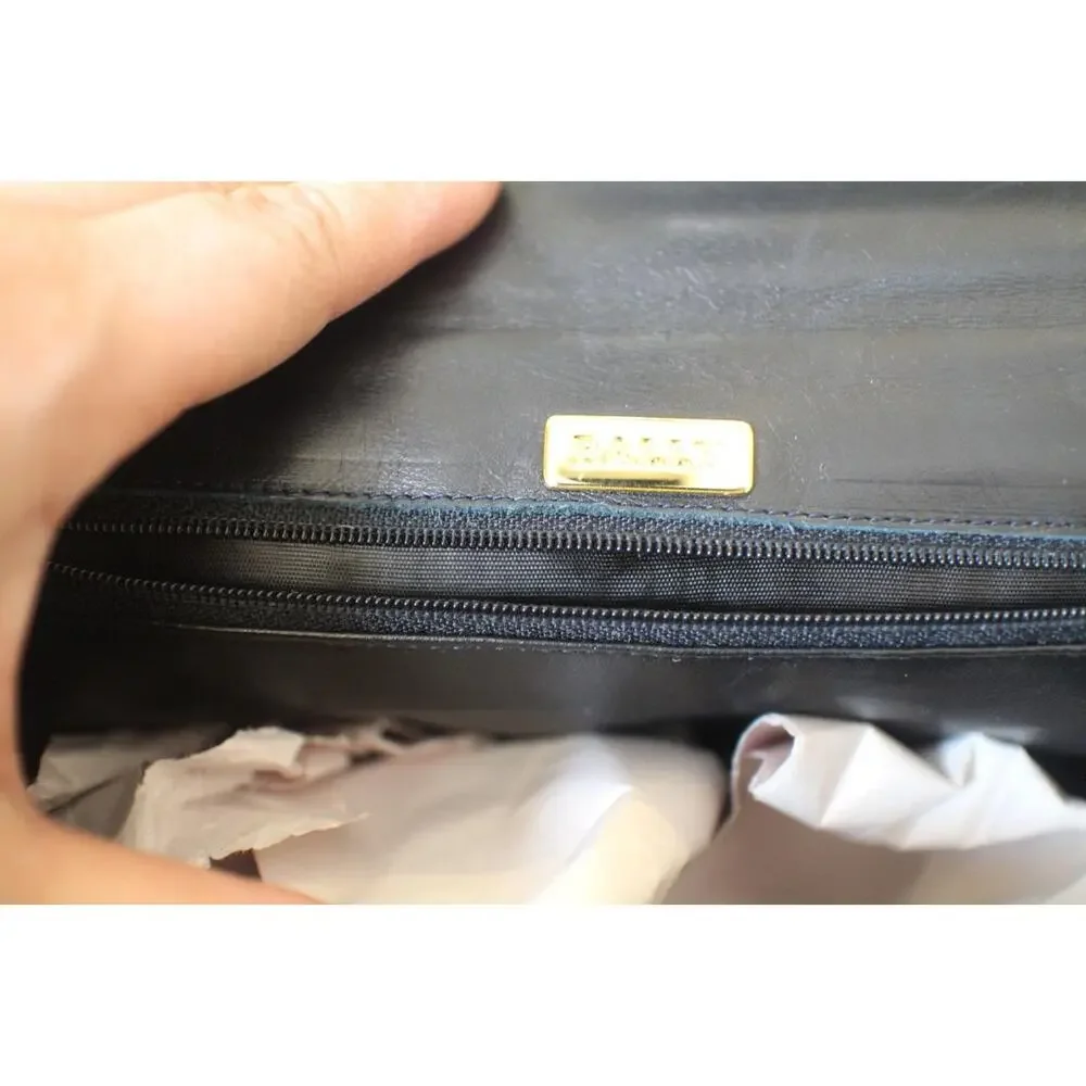 stunning BALLY BLACK WHITE TRIM HANDBAG PURSE (PU700
